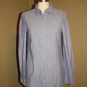 ANTHROPOLOGIE ODILLE COTTON CHAMBRAY BLUE LONG SLEEVE BUTTON DOWN SHIRT 4 SMALL
